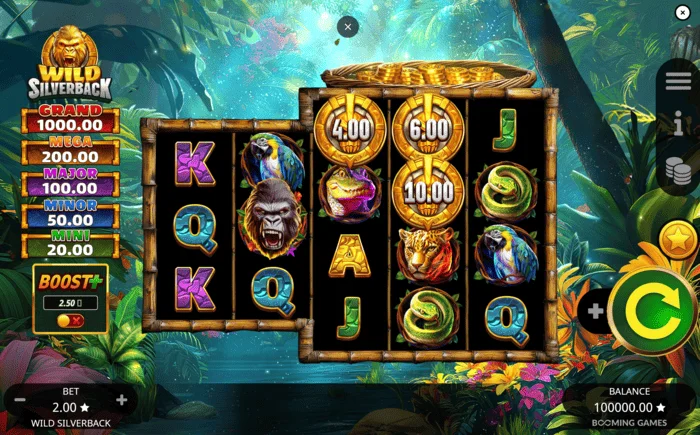 Wild Silverback – Hauptspielbildschirm mit 3-3-4-4-4 Raster
